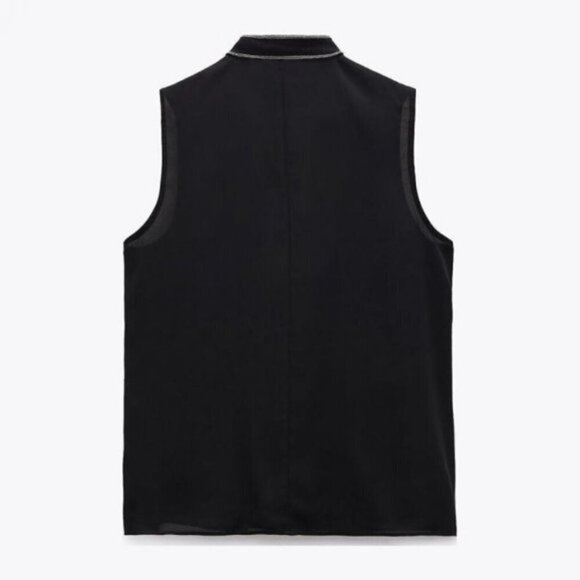 NWT Zara black & silver accent semi-sheer sleeveless blouse, XS - Picture 4 of 9